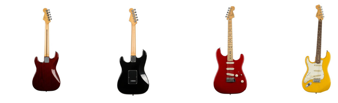 Electric bass guitar set isolated on white background