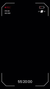 Vertical camera screen recorder frame overlay with minimal HUD design and recording interface alpha channel