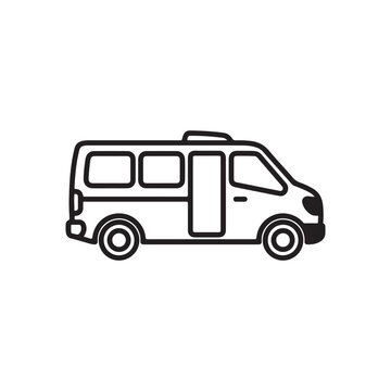 minibus icon, minivan symbol in flat black line style, isolated on white background
