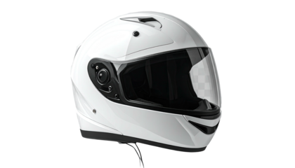 Isolated bright white motorcycle helmet with clear face shield