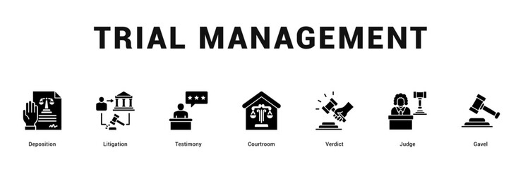 Trial Management Modern and clean web banner illustration featuring thematic icons for visual communication