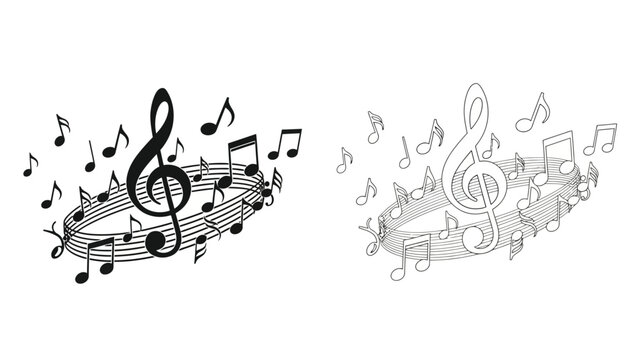 Musical notes and treble clef forming a circular wreath design