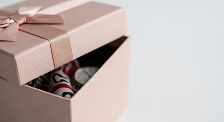 Open gift box revealing watch and scarf, perfect Valentine&rsquo;s Day surprise present