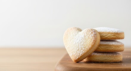 Heart cookies with powdered sugar, sweet Valentine&rsquo;s Day dessert