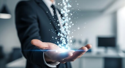 Businessman holding network data in hand, digital connection idea