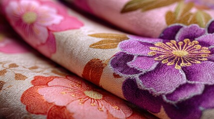 Folded kimono fabric swatch isolated on white background