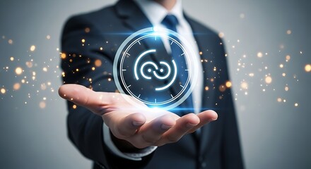 Digital network connectivity symbol displayed by business hand