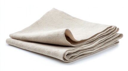 Folded linen table napkin isolated on white background