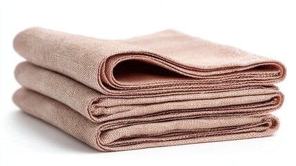 Folded linen table napkin isolated on white background