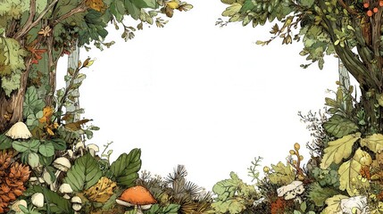 Forest-themed greeting frame vector isolated on white background