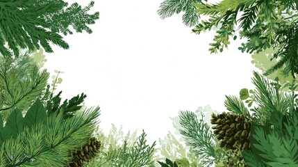 Forest-themed greeting frame vector isolated on white background