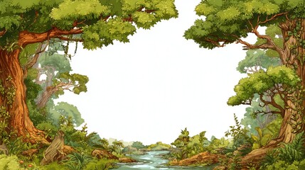 Forest-themed greeting frame vector isolated on white background