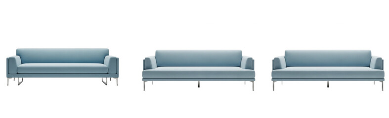 Light Blue Modern Sofa Set Isolated on White Background