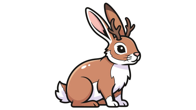 Cute cartoon jackalope with antlers and fluffy tail sitting.