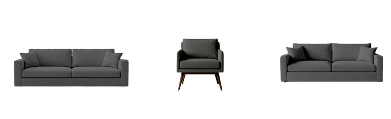 Gray Modern Sofa Set Isolated on White Background