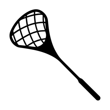 Black and white graphic illustration of a bug catcher net tool