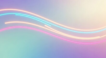 Neon glow lines wave across a soft pastel gradient background