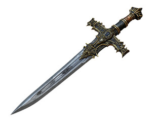 Ornate steel blade with intricate handle, detailed metalwork