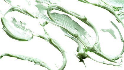 Close-up of pale green skincare product smeared on a black backdrop