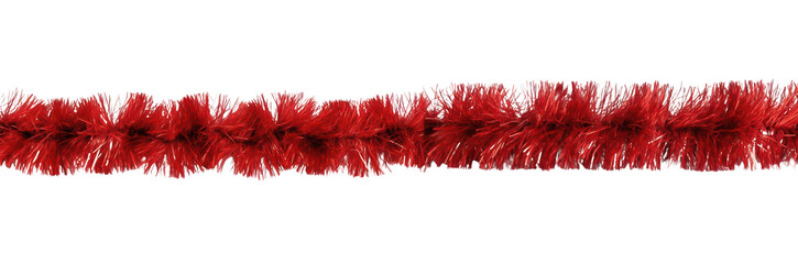 Red Christmas Tinsel Garland with Oil Paint Texture, Festive Holiday Decoration Isolated on...