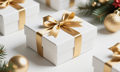 Luxury packaging mockup with subtle gold accent white background  Generative AI