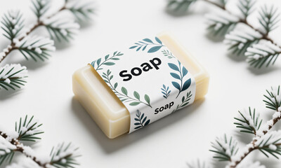 Soap bar packaging mockup with winter botanical styling white background  Generative AI