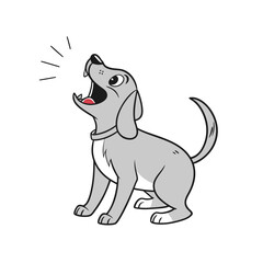 Gray dog barking and inviting him to play