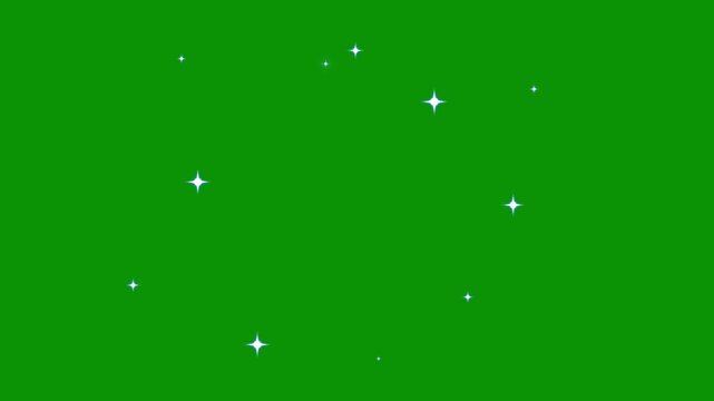 Twinkling star animation, Magical twinkling star animation with white flat vector doodle sparkle, glowing glitter shine, blinking stars overlay, seamless 4K green screen background for fantasy visuals