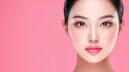 Fototapeta premium Woman portrait with pink makeup