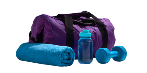 Gym essentials arranged for workout isolated on white background