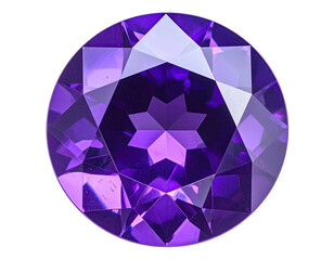 Faceted gemstone with a multi-layered design and vibrant purple color