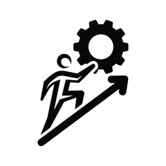 Man lifting gear with effort and progress