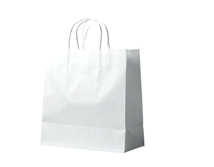 A plain white paper shopping bag with twisted paper handles
