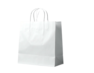A plain white paper shopping bag with twisted paper handles