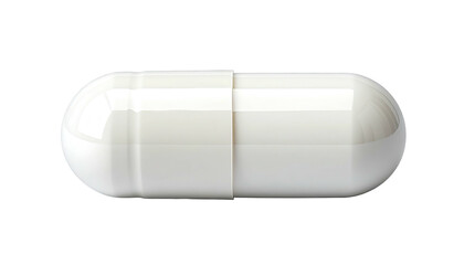 Close-up of a white, oblong capsule against a black backdrop