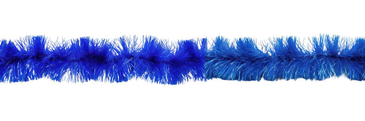 Royal Blue Christmas Tinsel Garland with Oil Paint Texture, Festive Holiday Border Isolated on Transparent PNG Background
