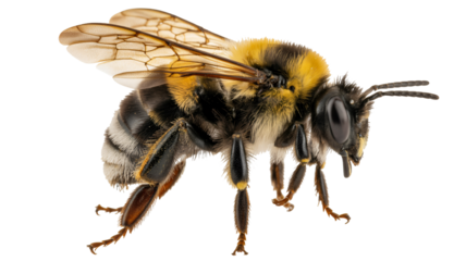 Detailed macro side profile of a fuzzy bumblebee insect on a solid for study