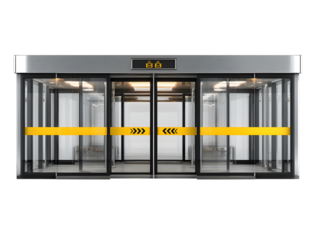 Modern glass elevator doors isolated on white background