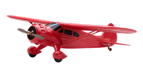 Bright red vintage airplane isolated on white background