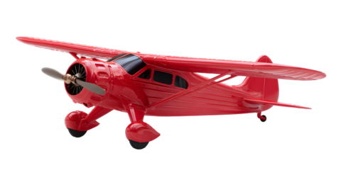 Bright red vintage airplane isolated on white background