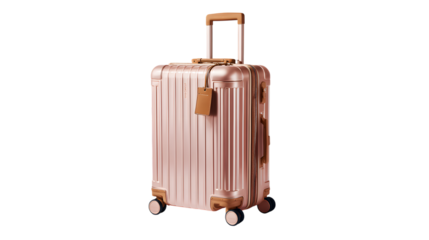 Elegant rose gold suitcase isolated on white background