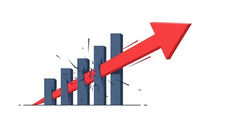 Dynamic illustration of a red arrow breaking through a bar graph, symbolizing significant financial growth, market breakthrough, and overcoming business obstacles towards success