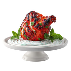 A beautifully presented grilled chicken dish garnished with mint. or transparent background