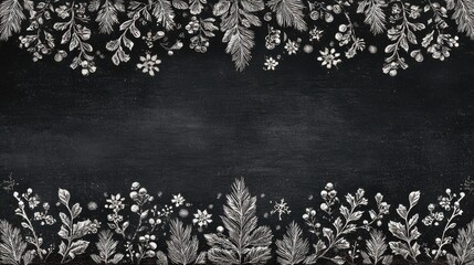 Hand-Drawn Botanical Illustration on Dark Background for Design Projects