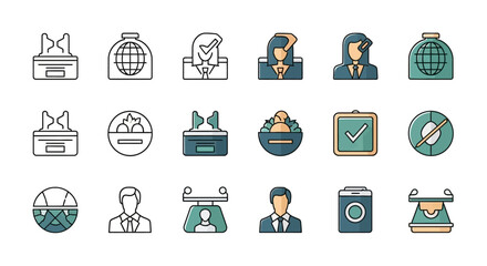 Icons representing various aspects of business and people in different styles.