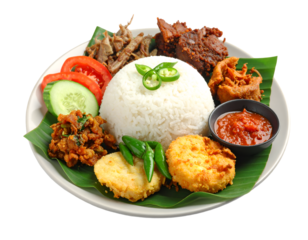 nasi padang on plate, indonesian dish isolated on transparent png