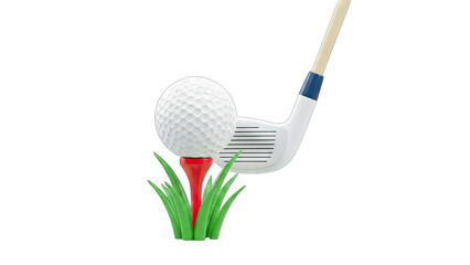 Golf Ball on Tee with Club Ready to Hit - Isolated