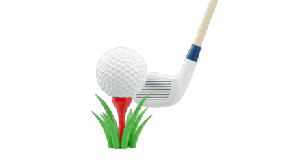 Golf Ball on Tee with Club Ready to Hit - Isolated