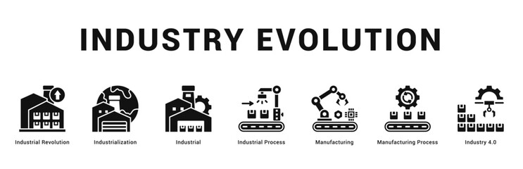 Industry Evolution Modern and clean web banner illustration featuring thematic icons for visual communication