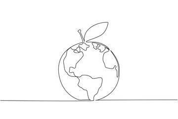 Single line drawing of an orange shaped as a world globe, representing global food health, food safety, and environmental protection for World Food Safety Day science based international event